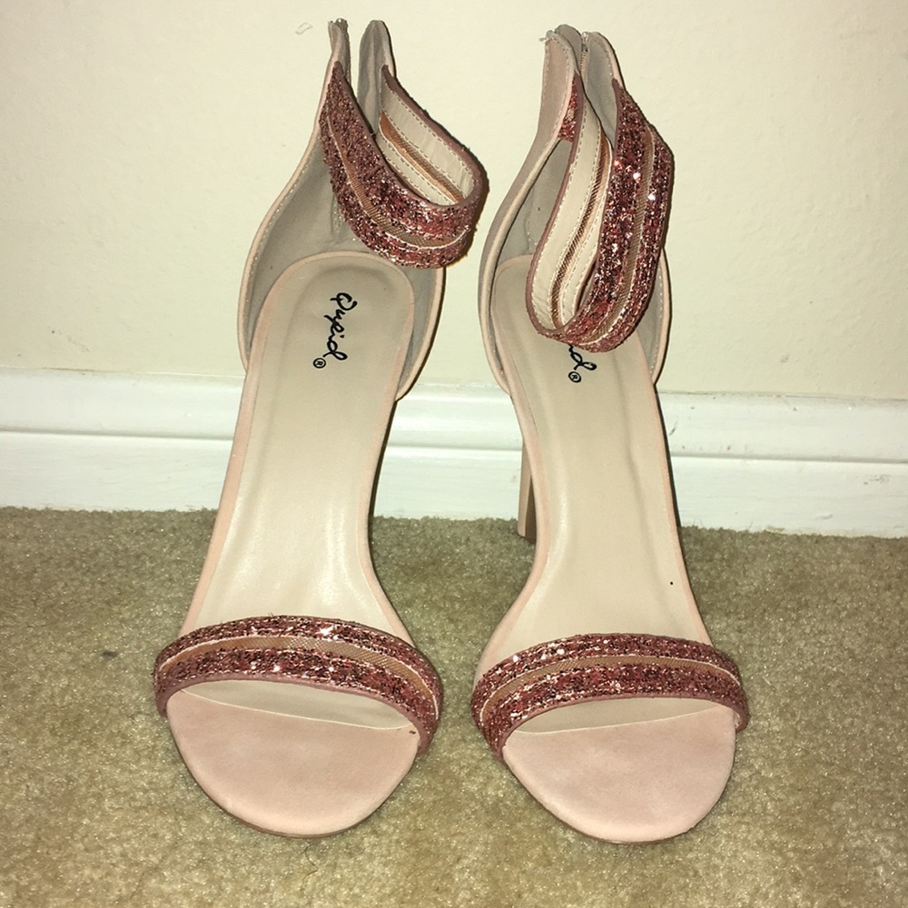 Dezi Rose Gold Glitter Sandal Heels
